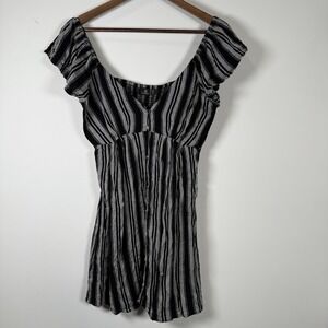 Volcom Women's Short Sleeve Dress Black‎ White Button Down Beach Casual Size Med